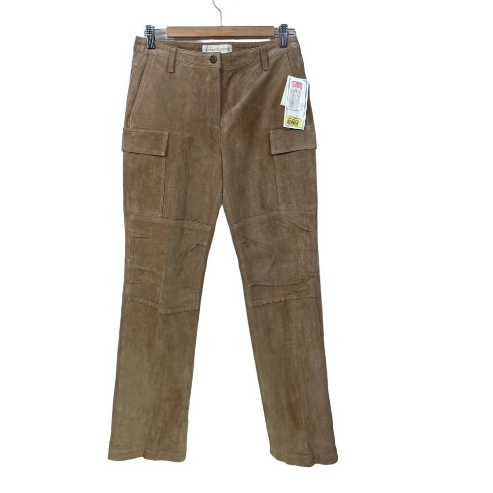 NWT Margaret Godfrey Pants Womens 8 Suede Tan Leather Cargo Lined NEW